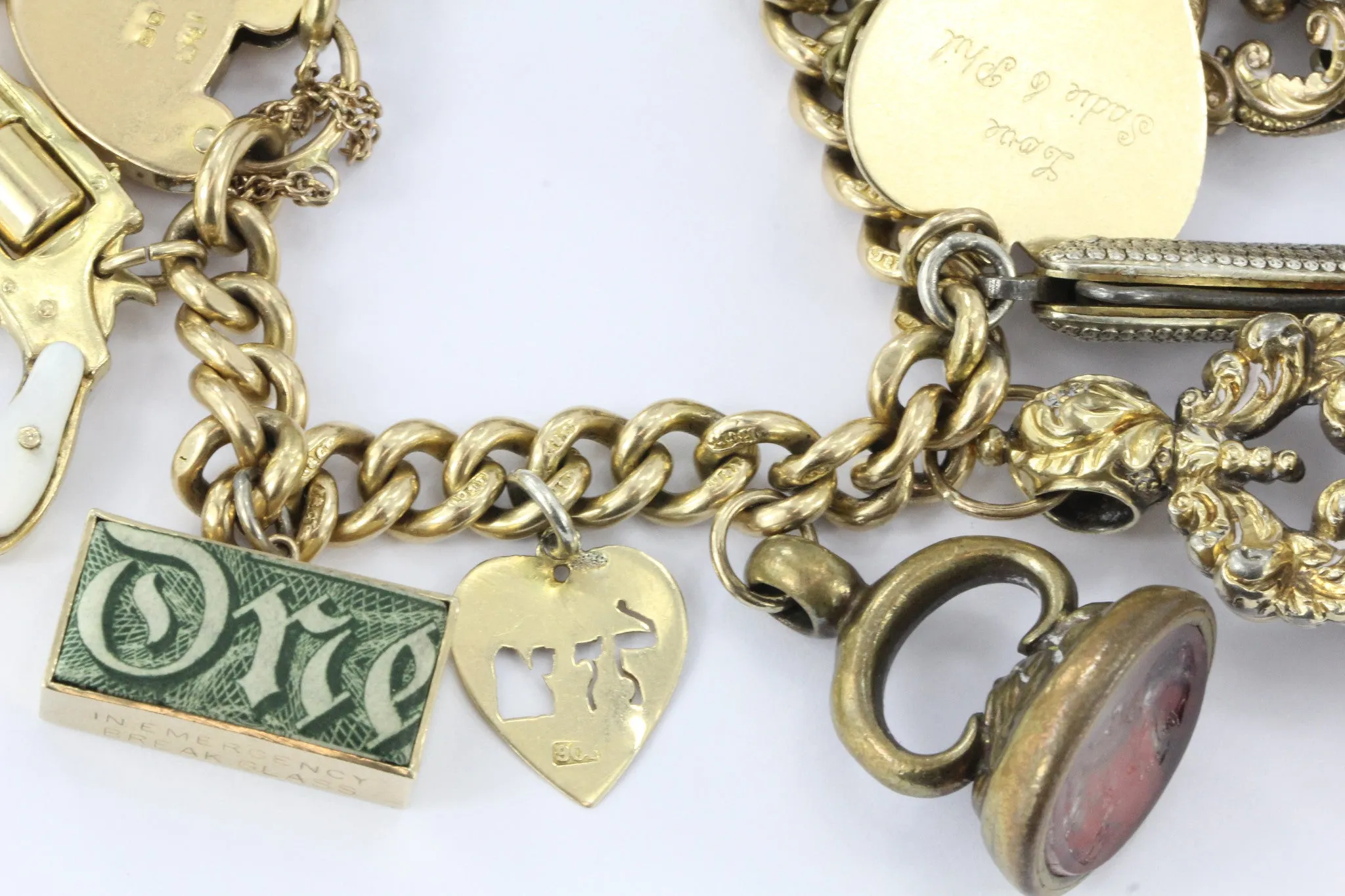 Antique 18K Gold English Tassie Seal heavy Loaded Charm Bracelet