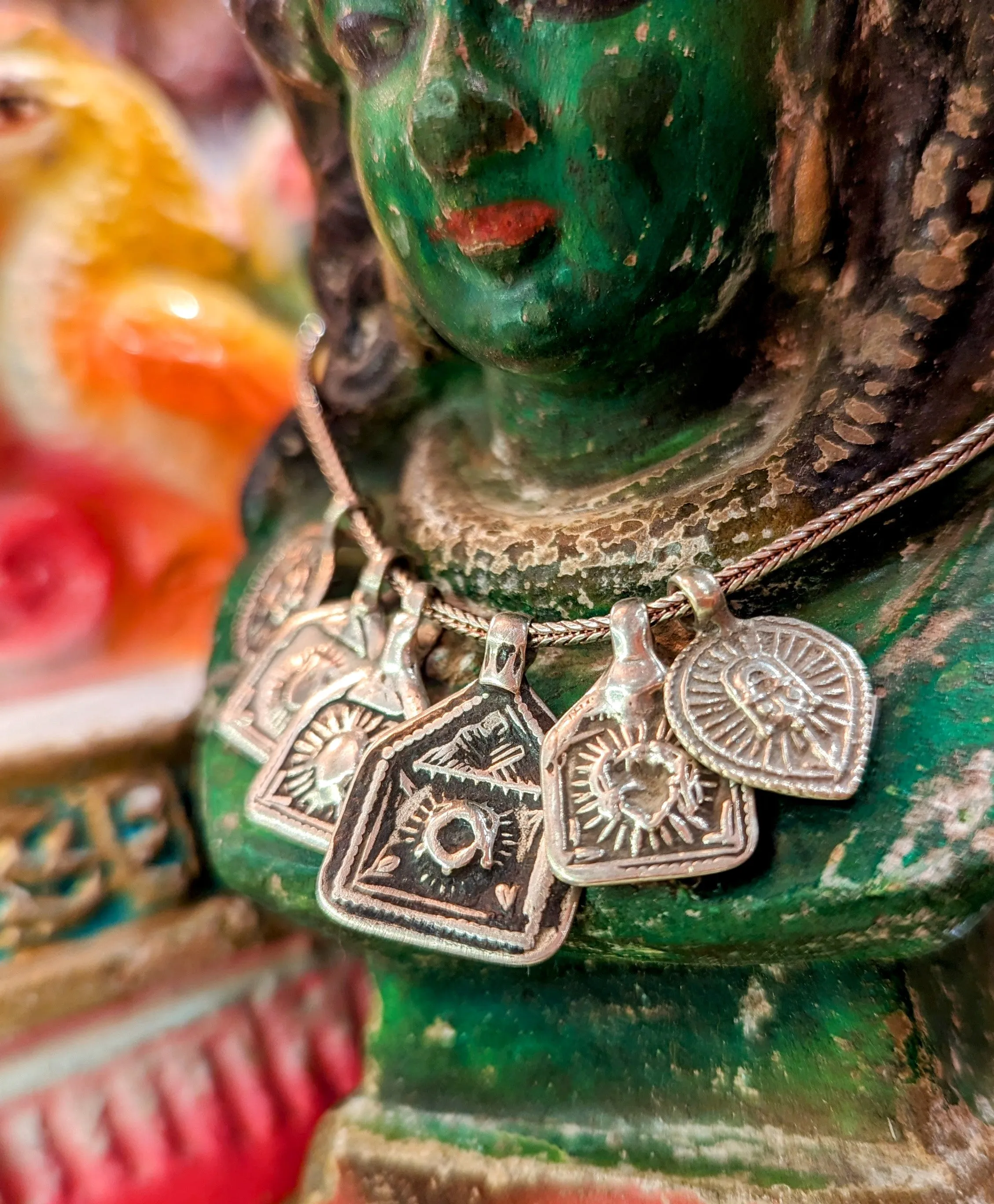 Antique Indian god amulet pendants - Surya