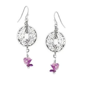 ANTIQUE SILVER FILIGREE AMETHYST DROP  EARRINGS #153PP3101 (5F2)