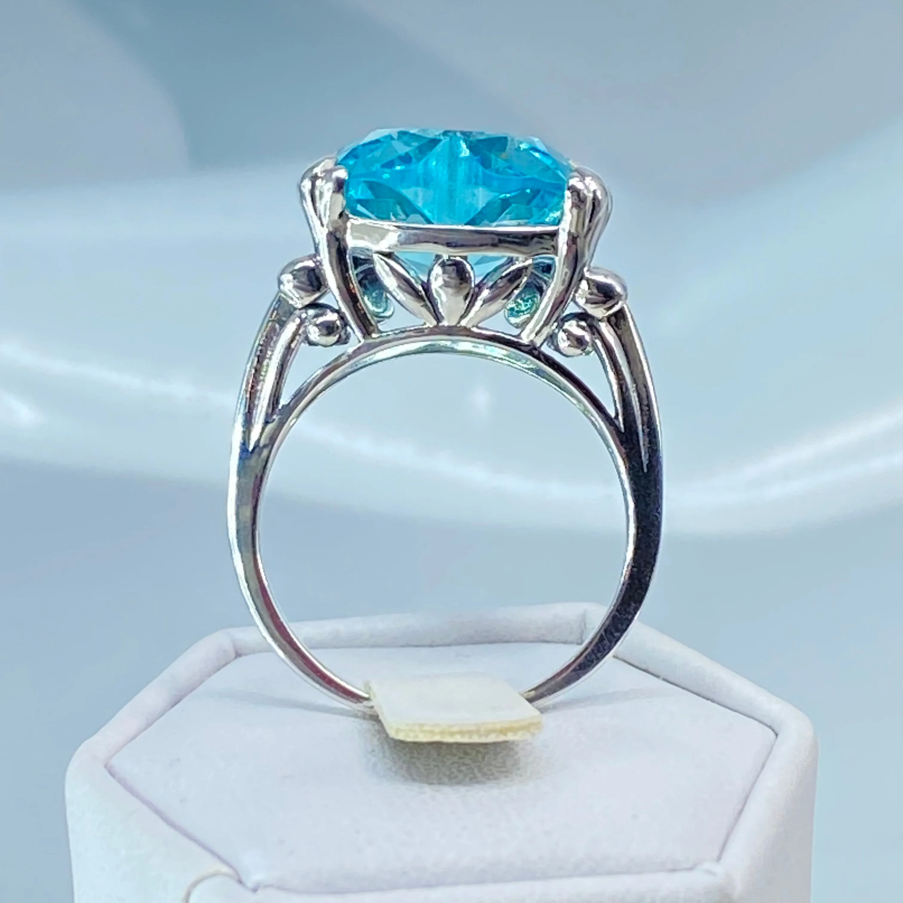 Aquamarine Heart Ring, Size 7, Art Deco Jewelry #D213 - Ready to Ship