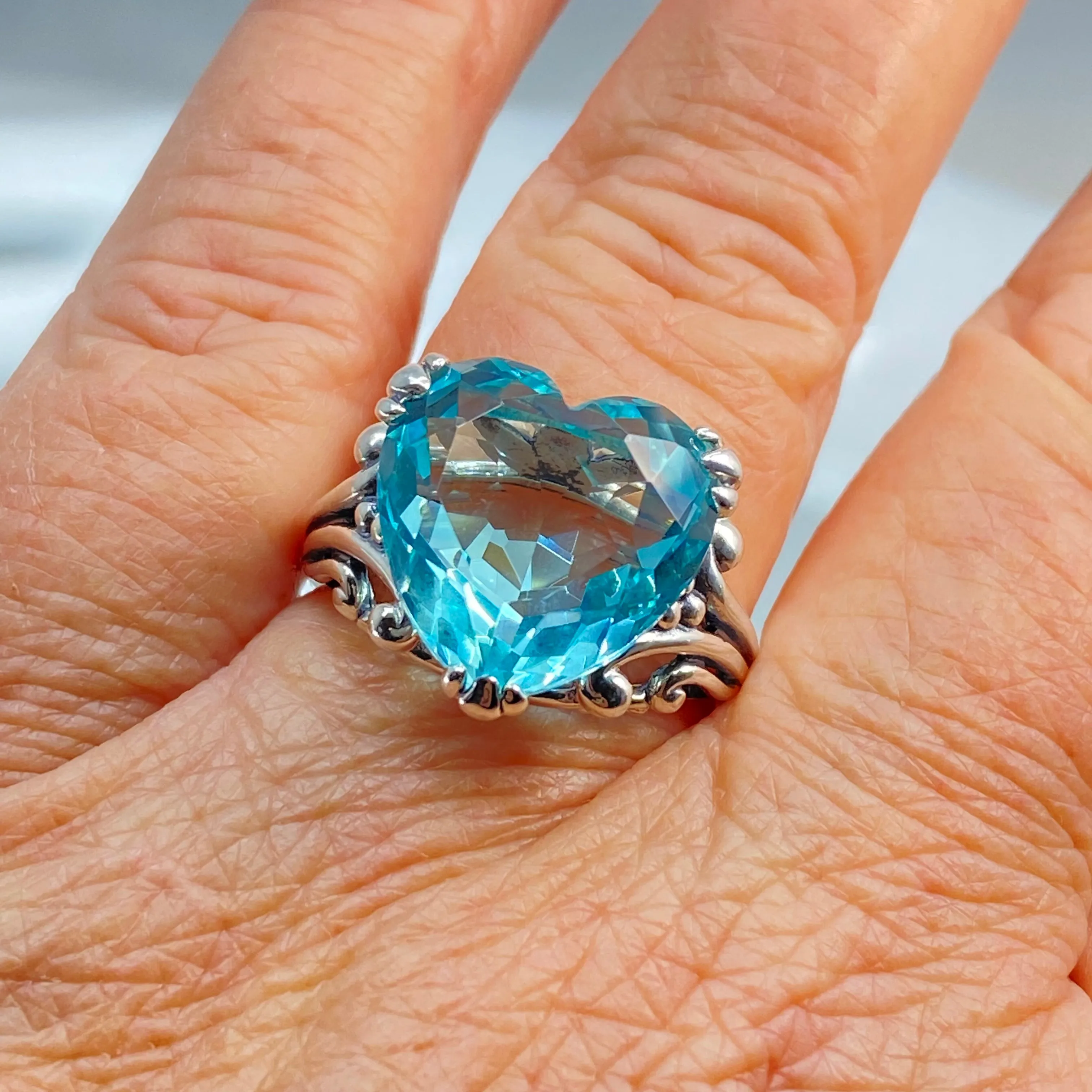 Aquamarine Heart Ring, Size 7, Art Deco Jewelry #D213 - Ready to Ship