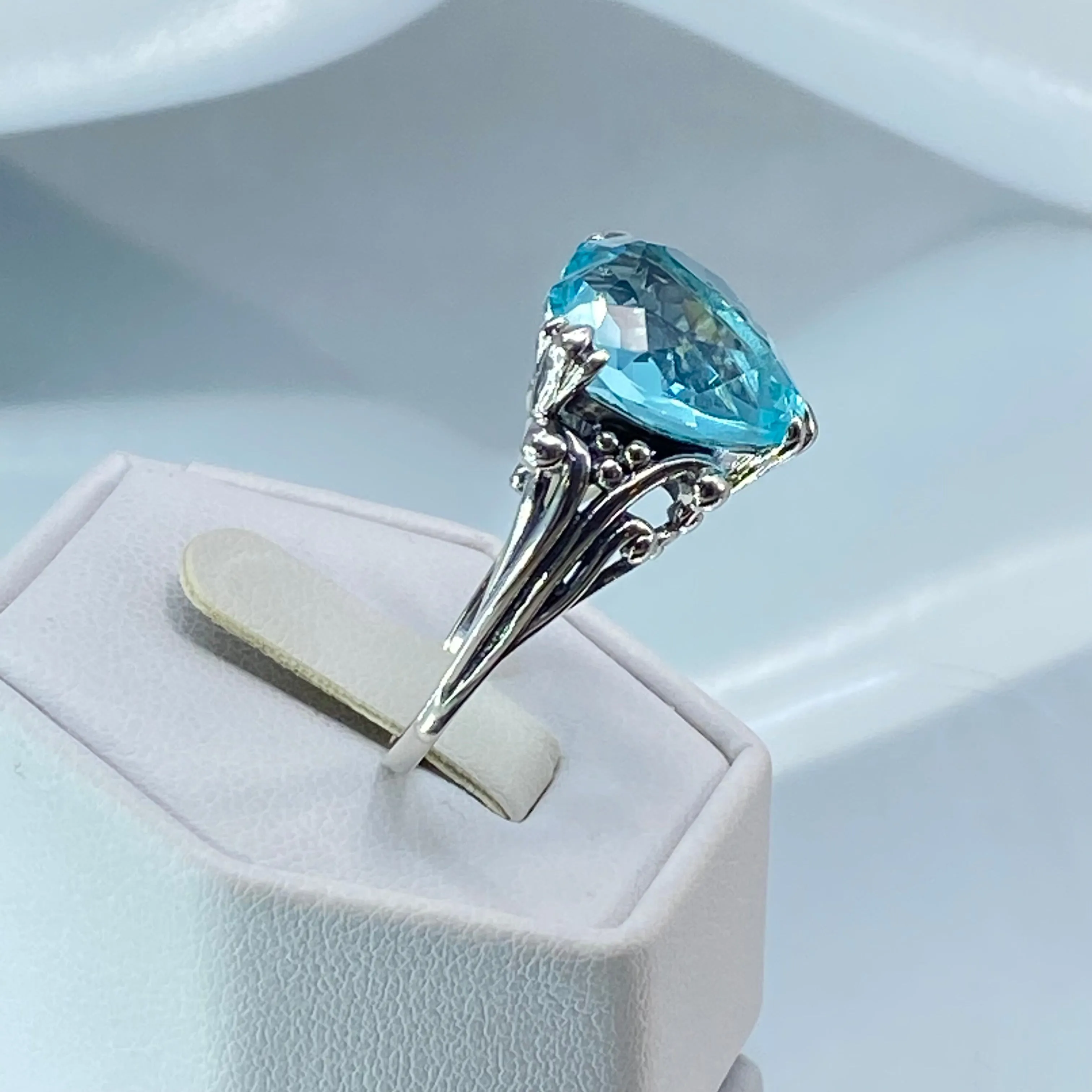 Aquamarine Heart Ring, Size 7, Art Deco Jewelry #D213 - Ready to Ship