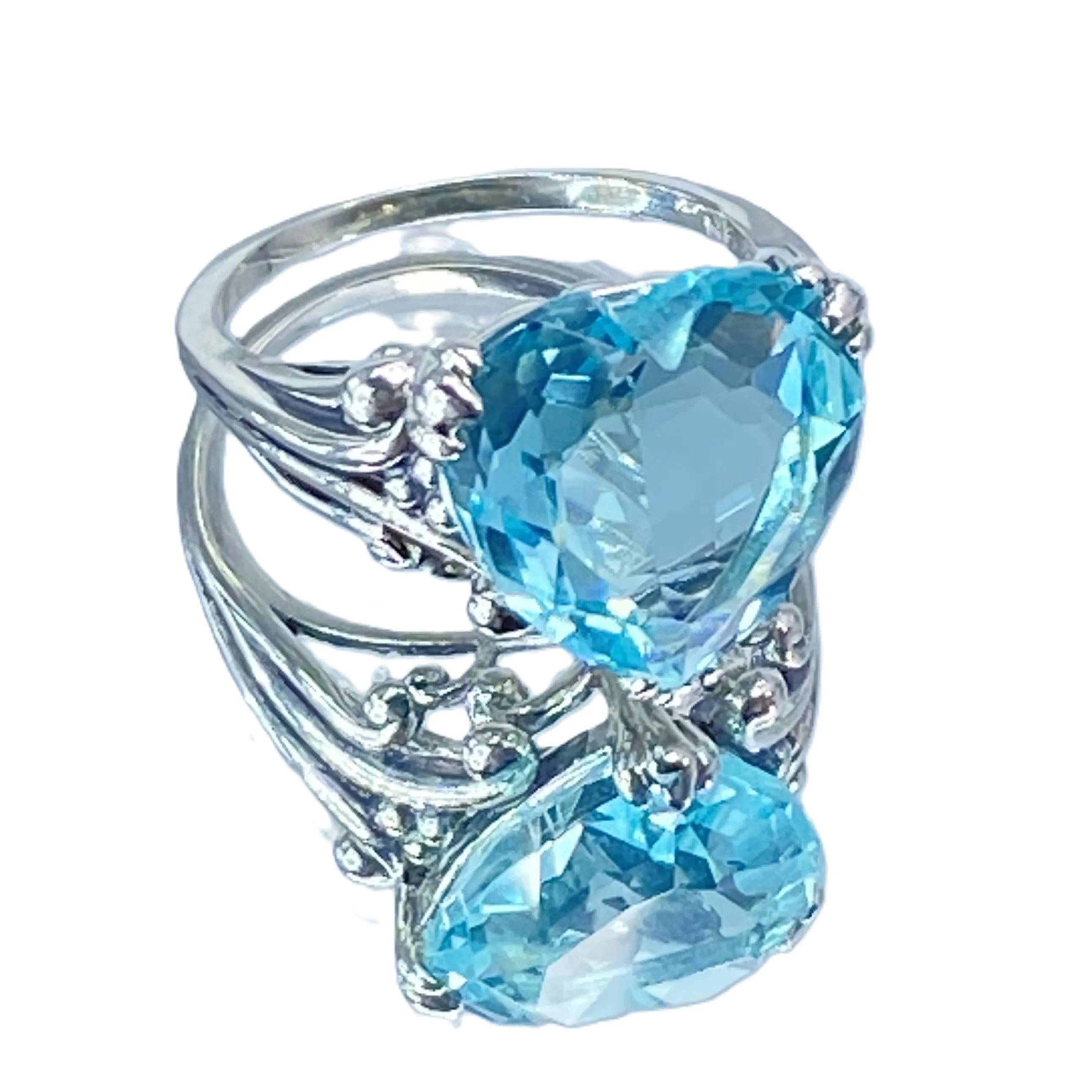 Aquamarine Heart Ring, Size 7, Art Deco Jewelry #D213 - Ready to Ship