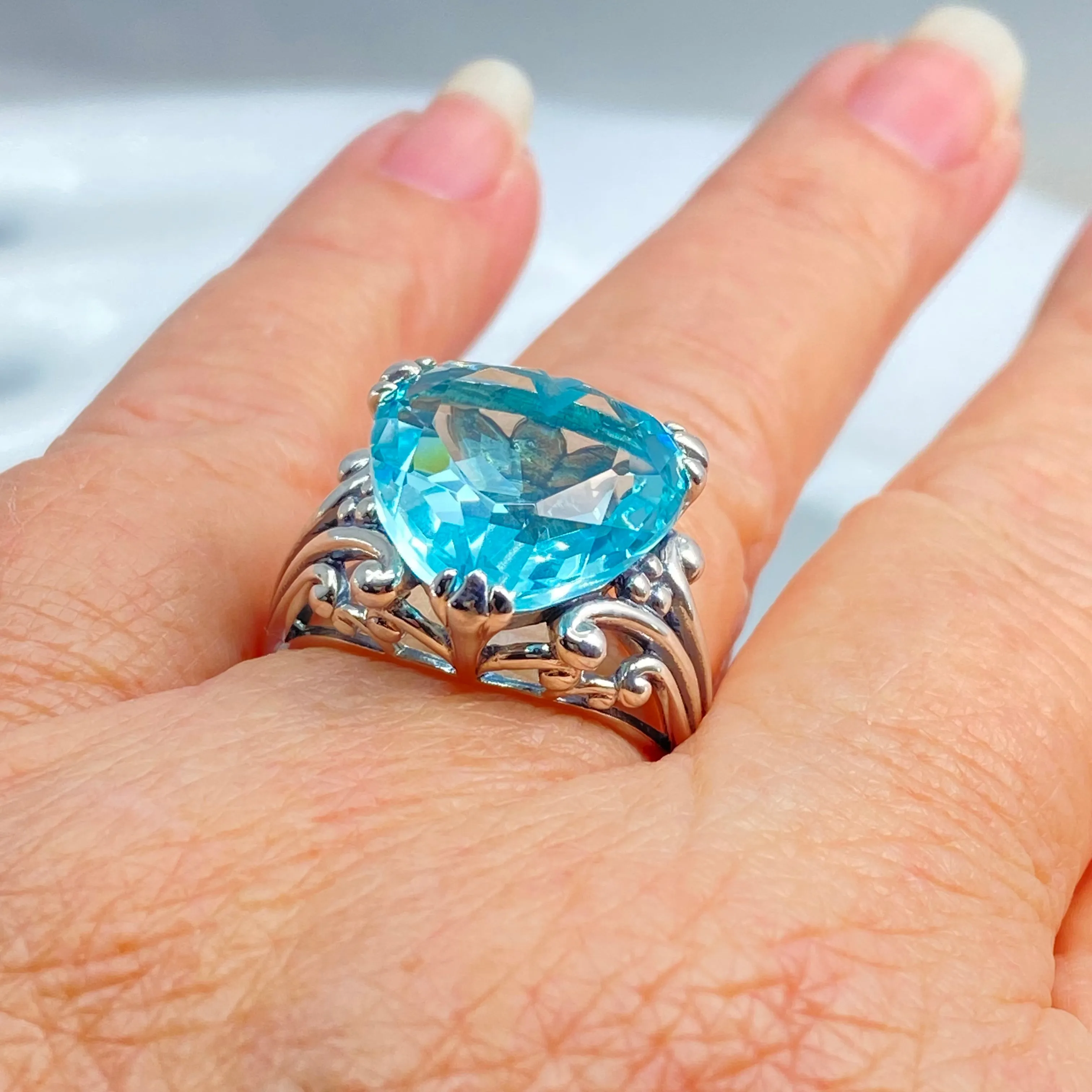 Aquamarine Heart Ring, Size 7, Art Deco Jewelry #D213 - Ready to Ship