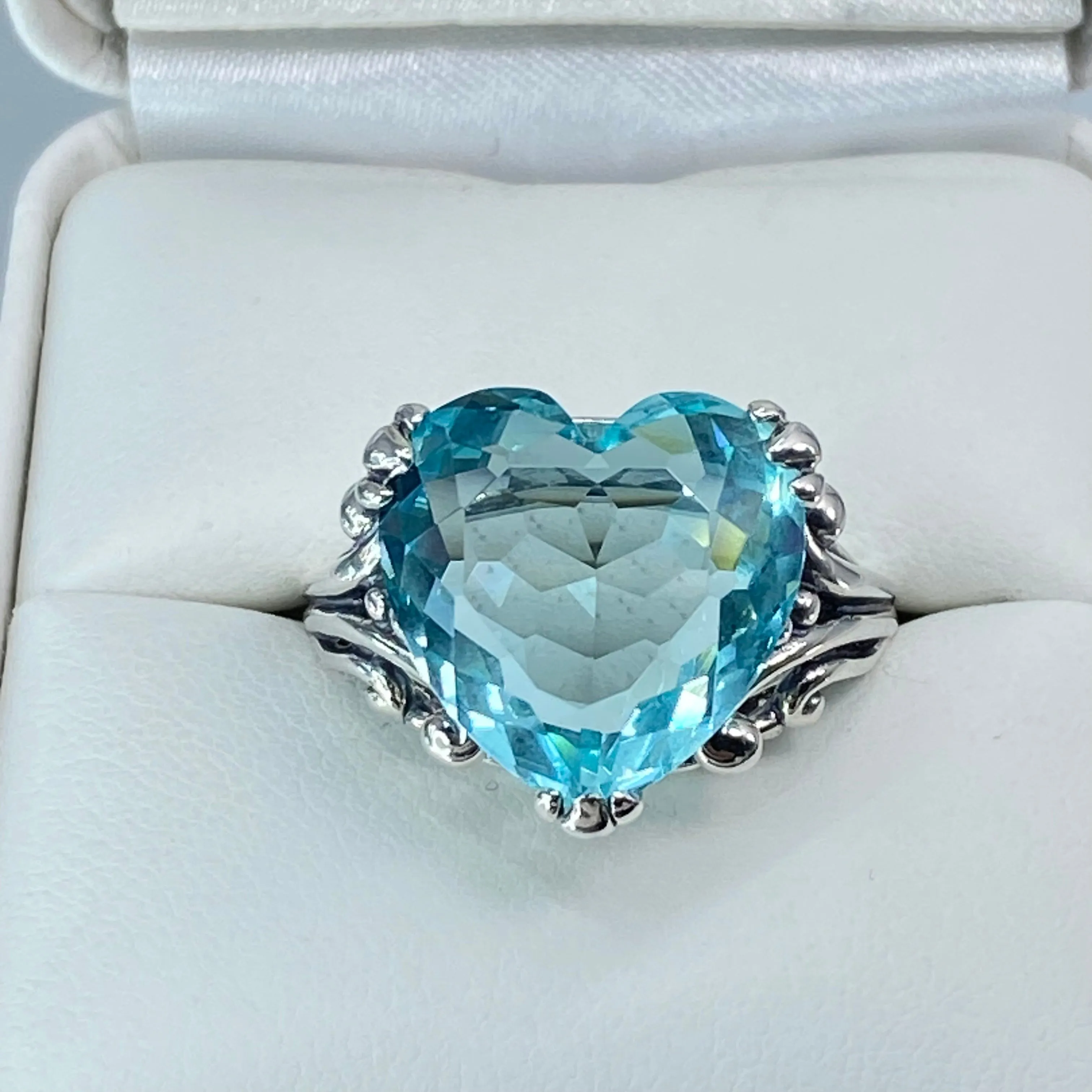 Aquamarine Heart Ring, Size 7, Art Deco Jewelry #D213 - Ready to Ship