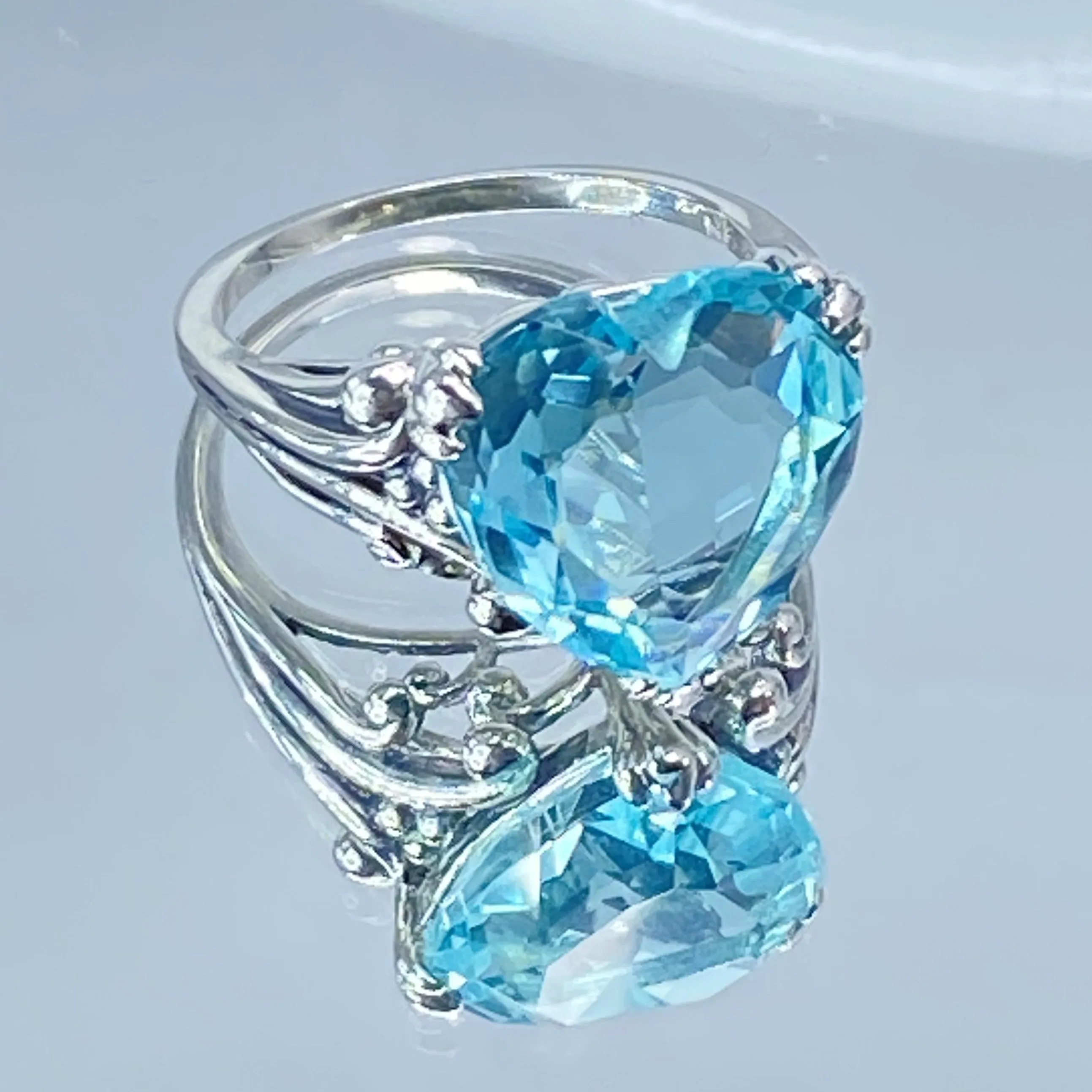 Aquamarine Heart Ring, Size 7, Art Deco Jewelry #D213 - Ready to Ship