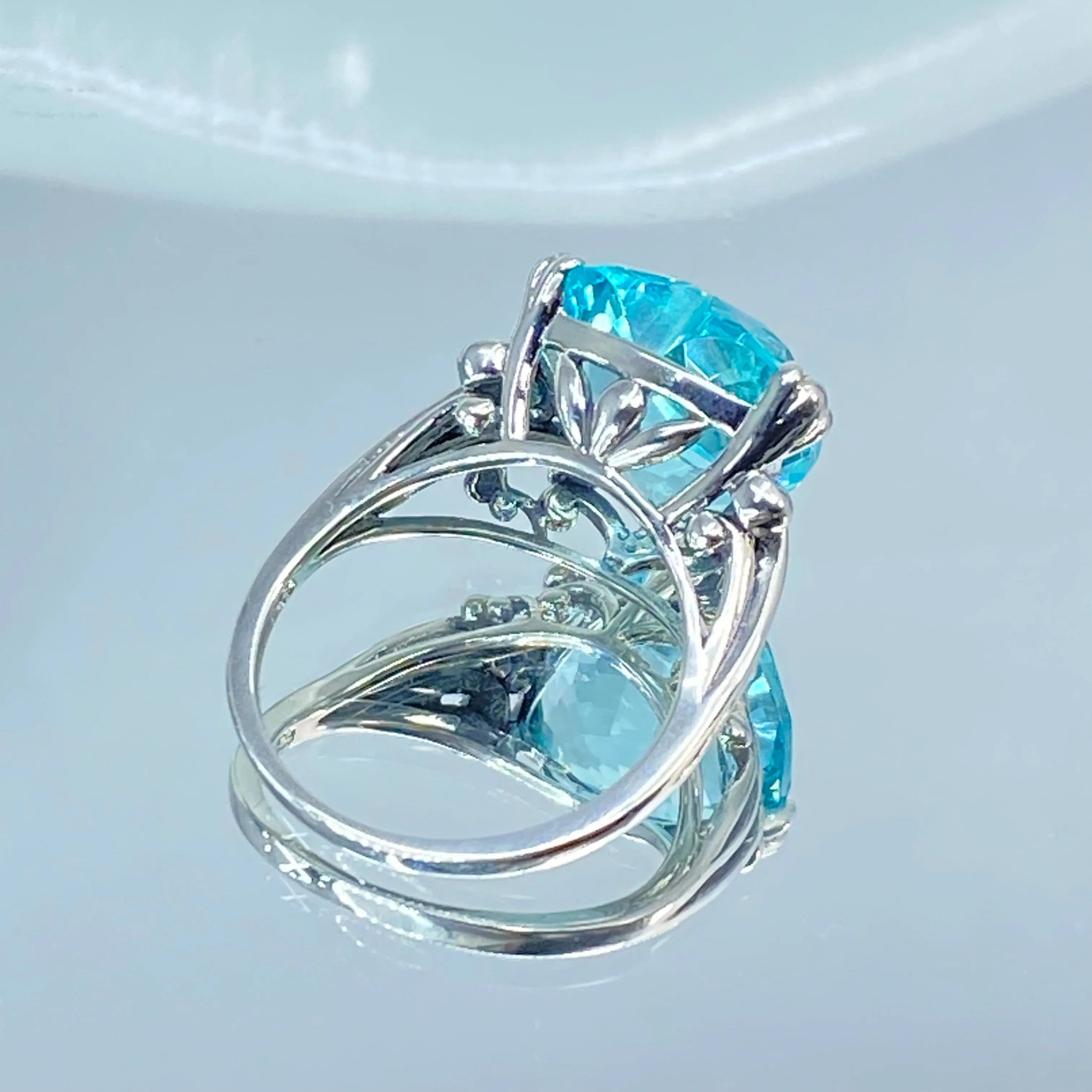 Aquamarine Heart Ring, Size 7, Art Deco Jewelry #D213 - Ready to Ship