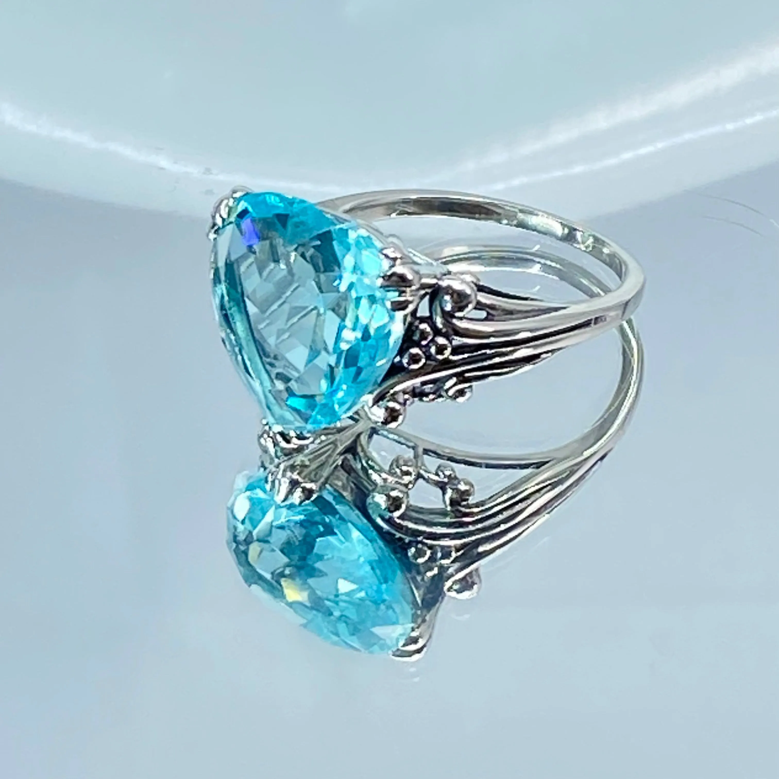 Aquamarine Heart Ring, Size 7, Art Deco Jewelry #D213 - Ready to Ship