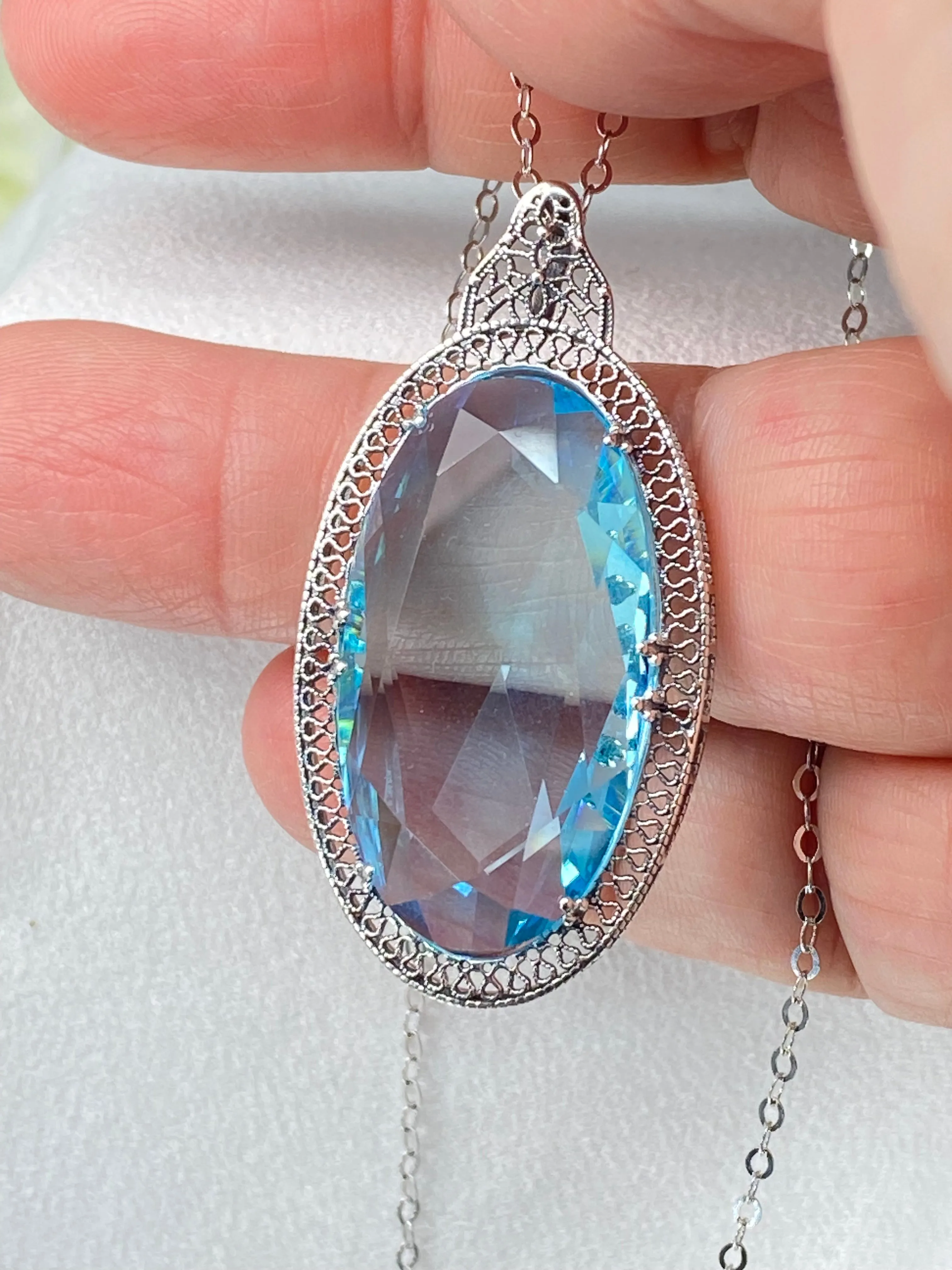 Aquamarine Pendant, Sky Blue Art Deco Necklace #P31