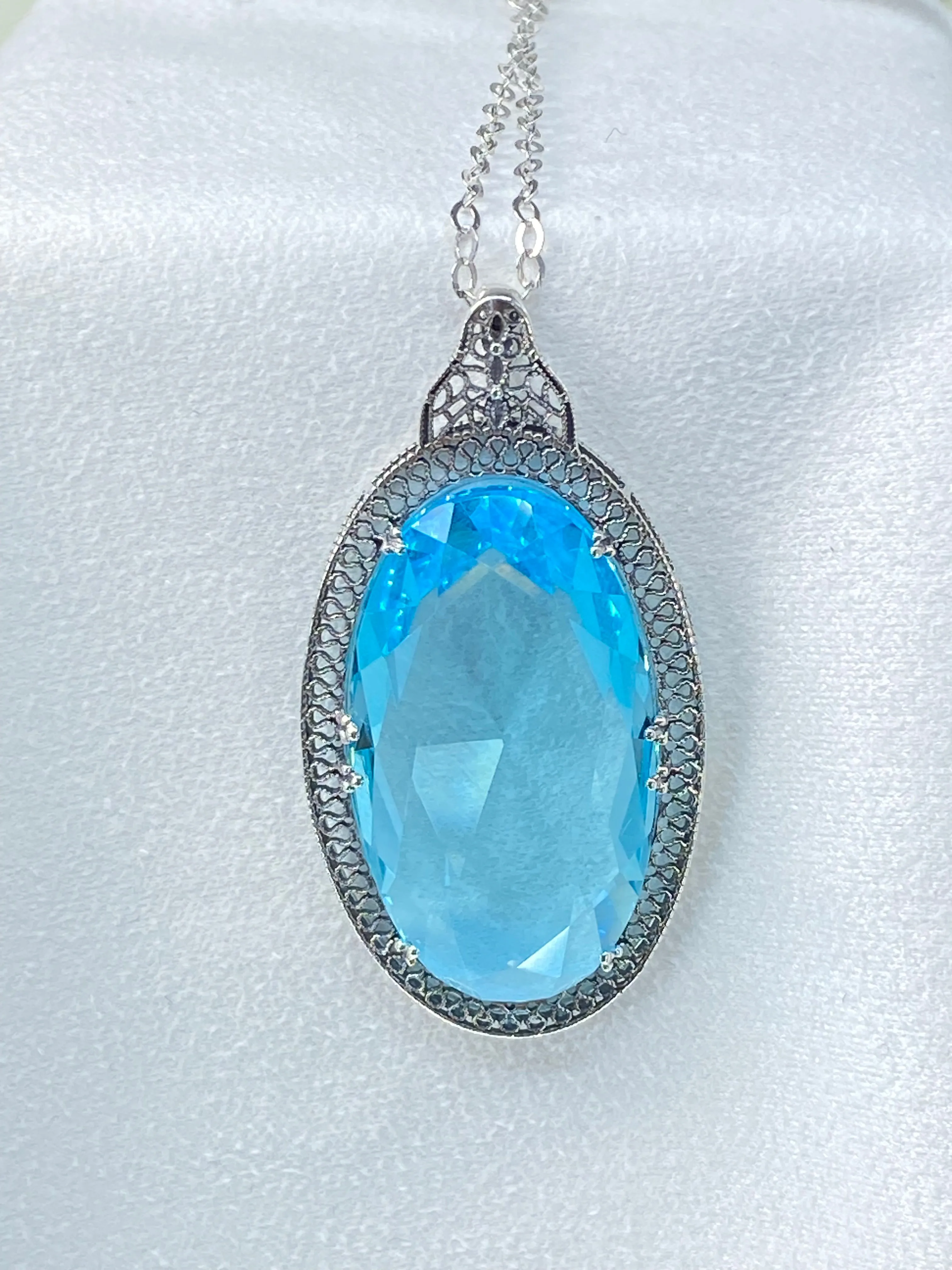 Aquamarine Pendant, Sky Blue Art Deco Necklace #P31