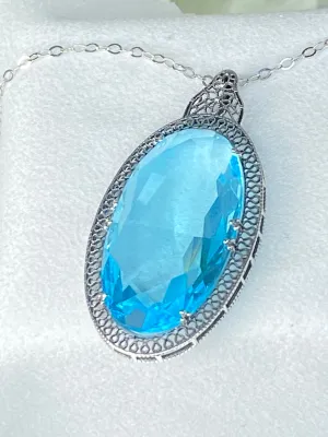 Aquamarine Pendant, Sky Blue Art Deco Necklace #P31
