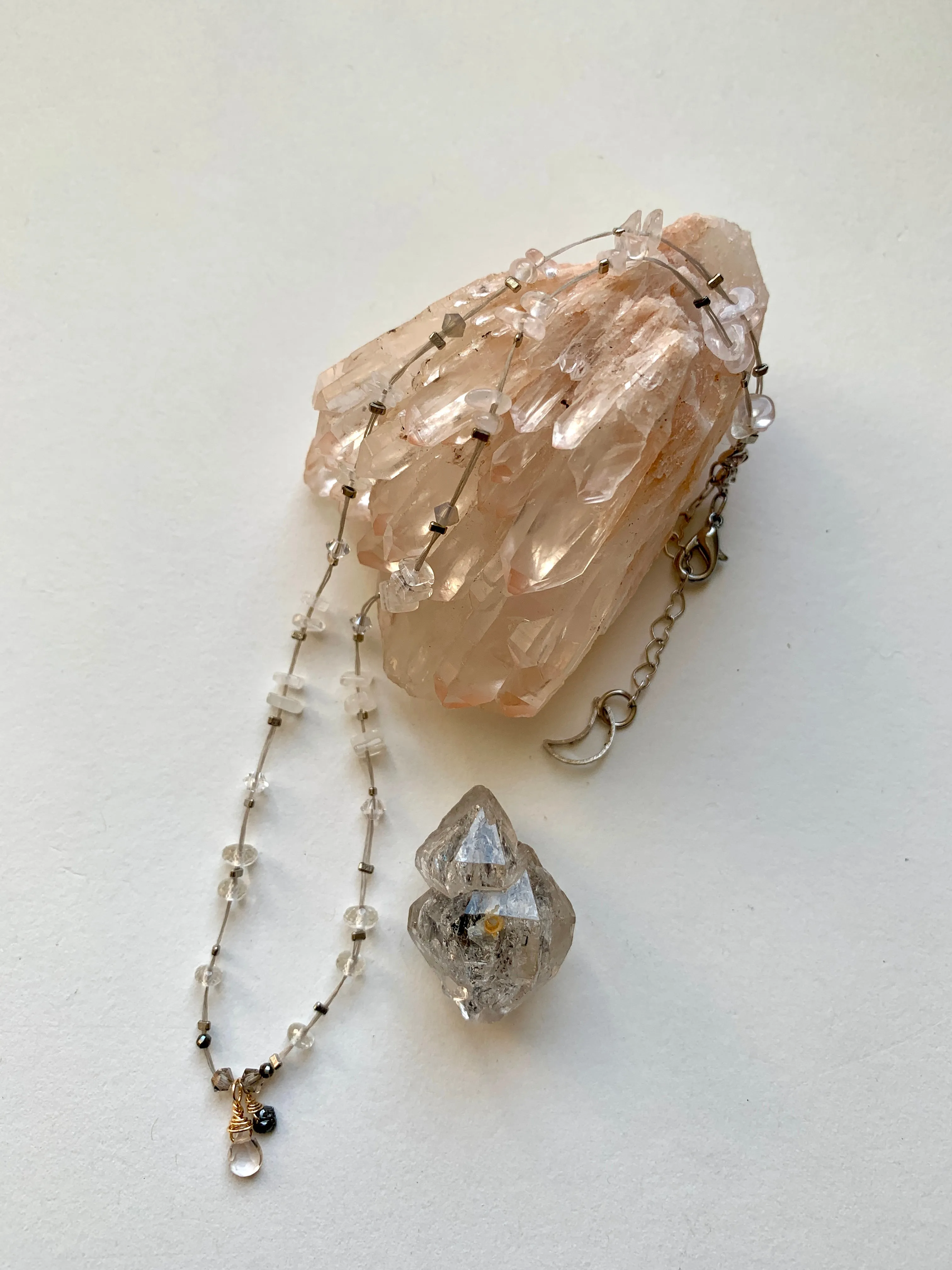 Aries White Topaz Necklace w/Black Diamond