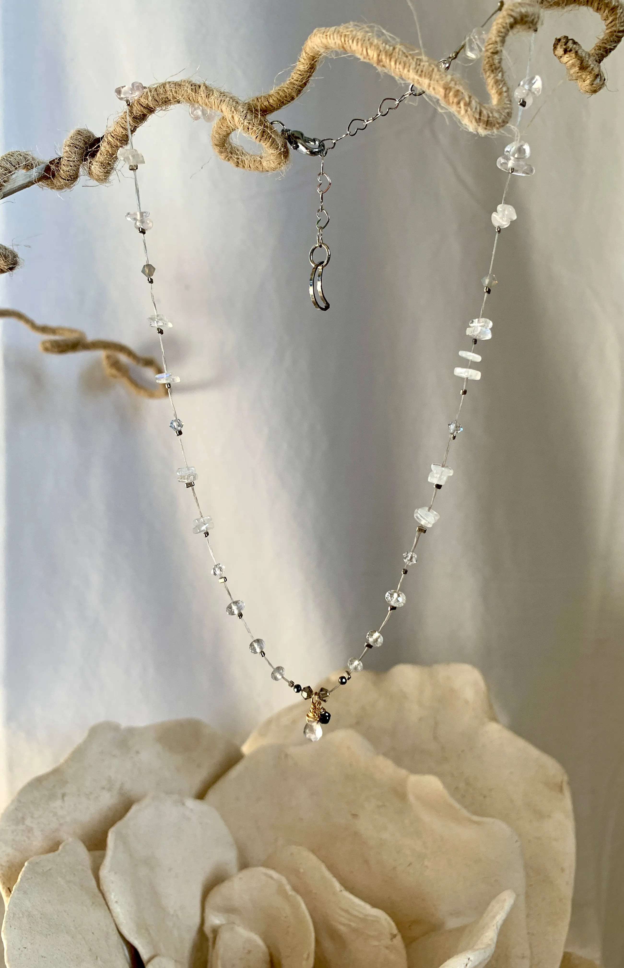 Aries White Topaz Necklace w/Black Diamond