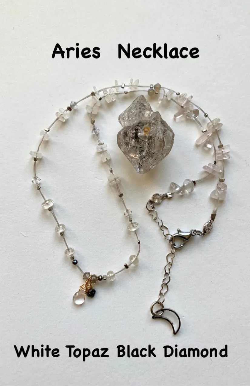 Aries White Topaz Necklace w/Black Diamond