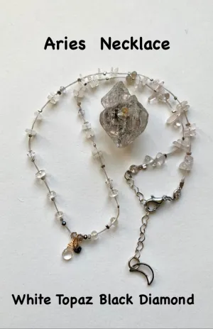 Aries White Topaz Necklace w/Black Diamond
