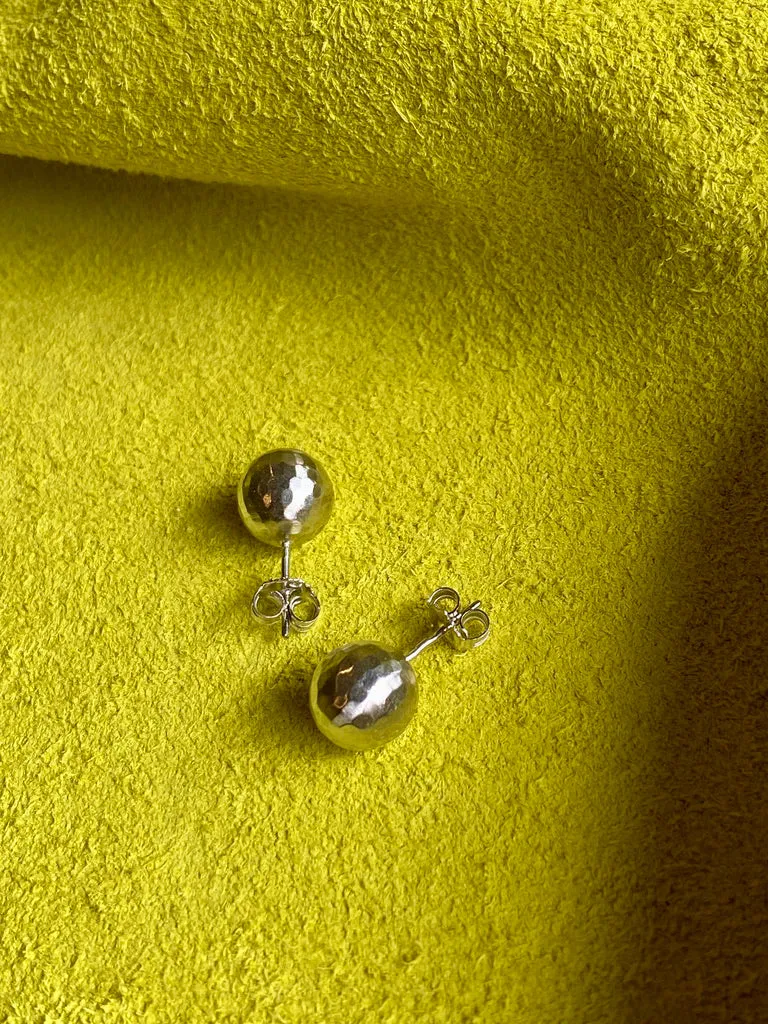 Awesome! Vintage Portuguese 19.2k White Gold Faceted Orb Stud Earrings
