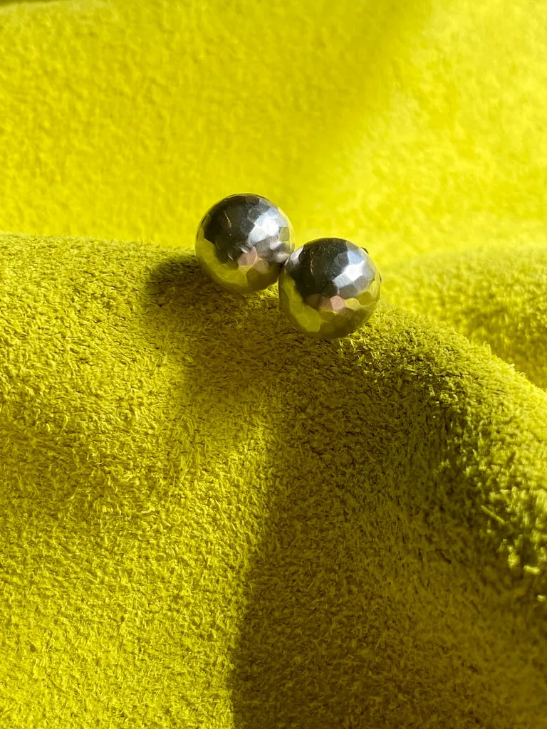 Awesome! Vintage Portuguese 19.2k White Gold Faceted Orb Stud Earrings