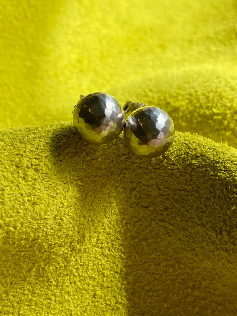 Awesome! Vintage Portuguese 19.2k White Gold Faceted Orb Stud Earrings