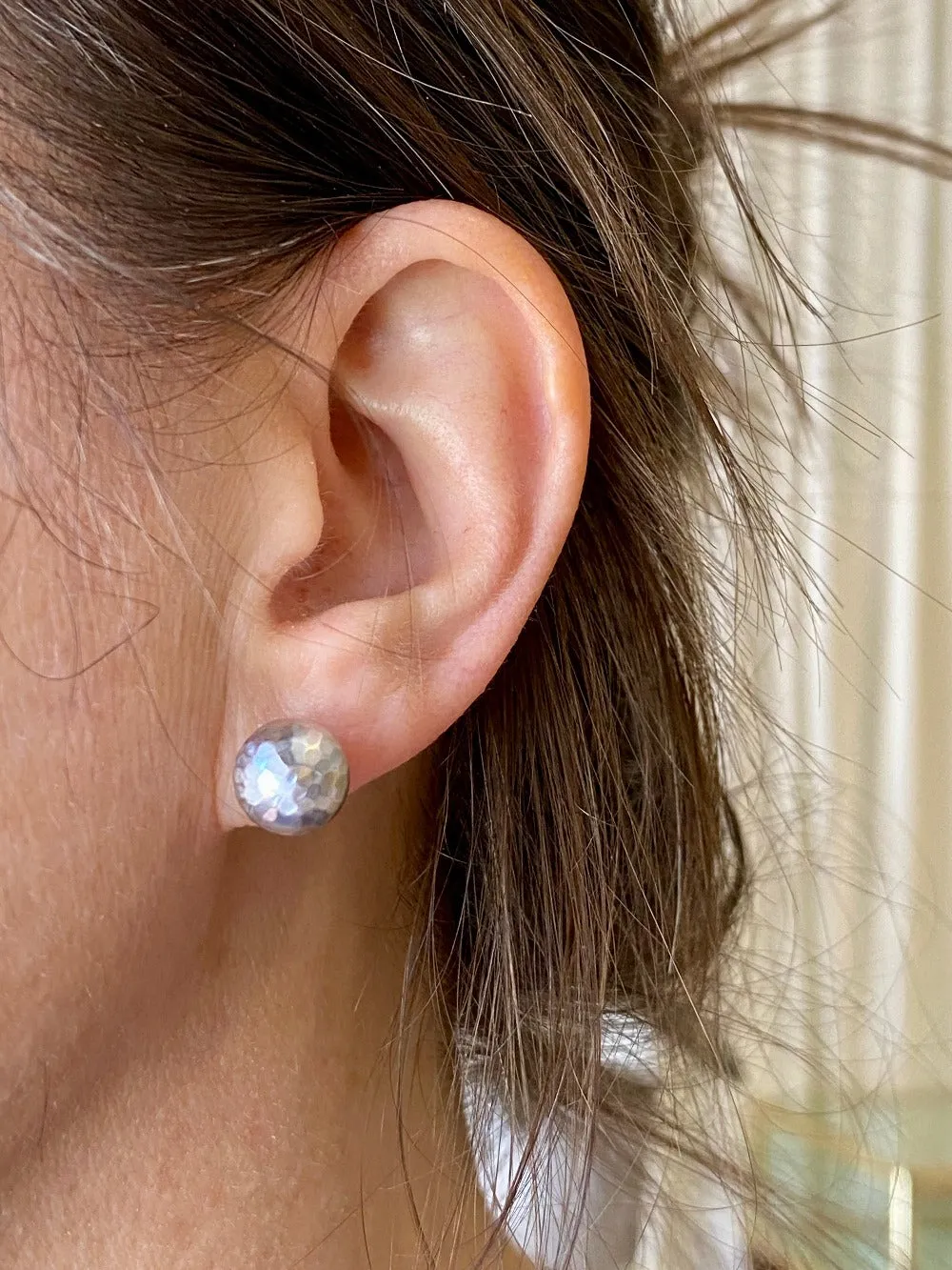 Awesome! Vintage Portuguese 19.2k White Gold Faceted Orb Stud Earrings