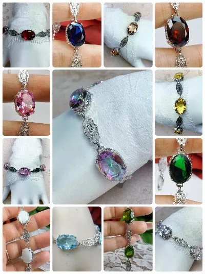 B70, Edwardian Bracelet, Oval Gemstone, Vintage Style Jewelry #B70