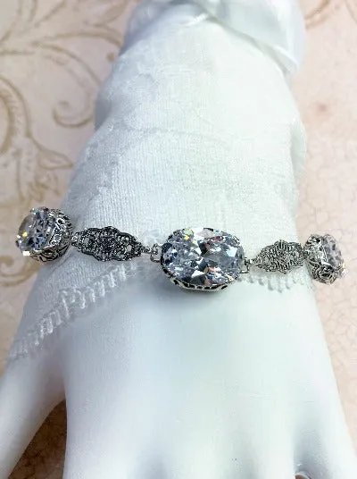 B70, Edwardian Bracelet, Oval Gemstone, Vintage Style Jewelry #B70