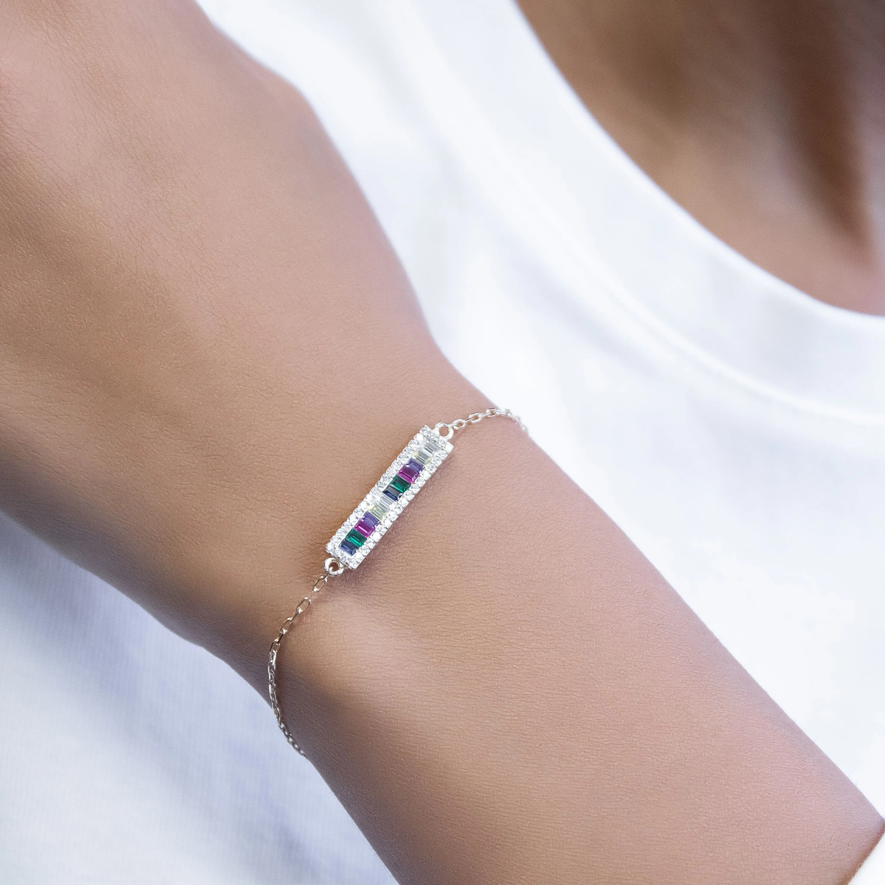Baguette Rainbow Bar Bracelet