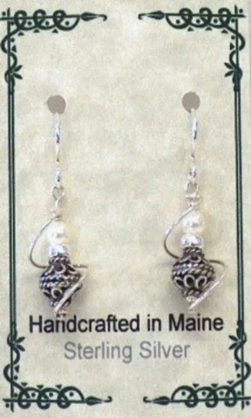 Bali Silver and Pearl Twist Earrings