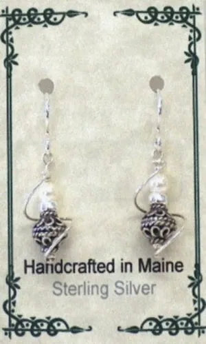 Bali Silver and Pearl Twist Earrings