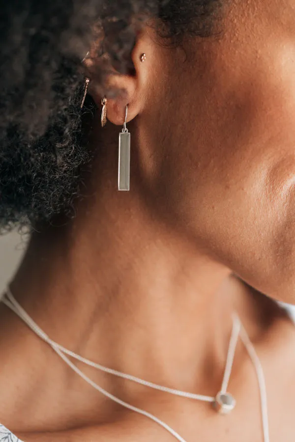 Bar Cremation Dangle Earrings in Sterling Silver