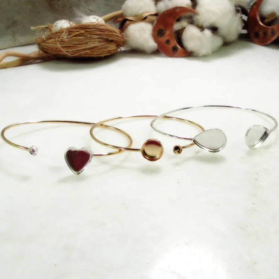 Bezel Cup Bracelet Setting - Heart and Round Double Cup, Solid 14k Gold