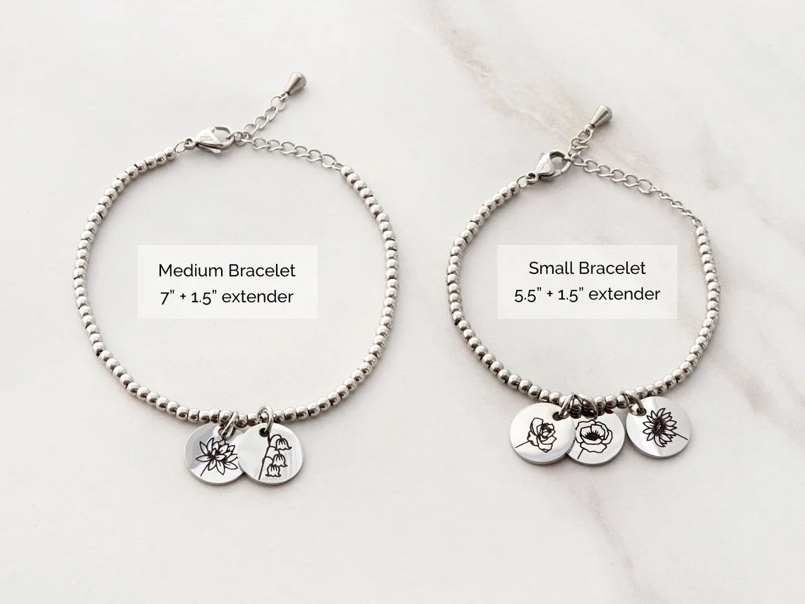 Birth Flower Beaded Bracelet | 13mm Discs
