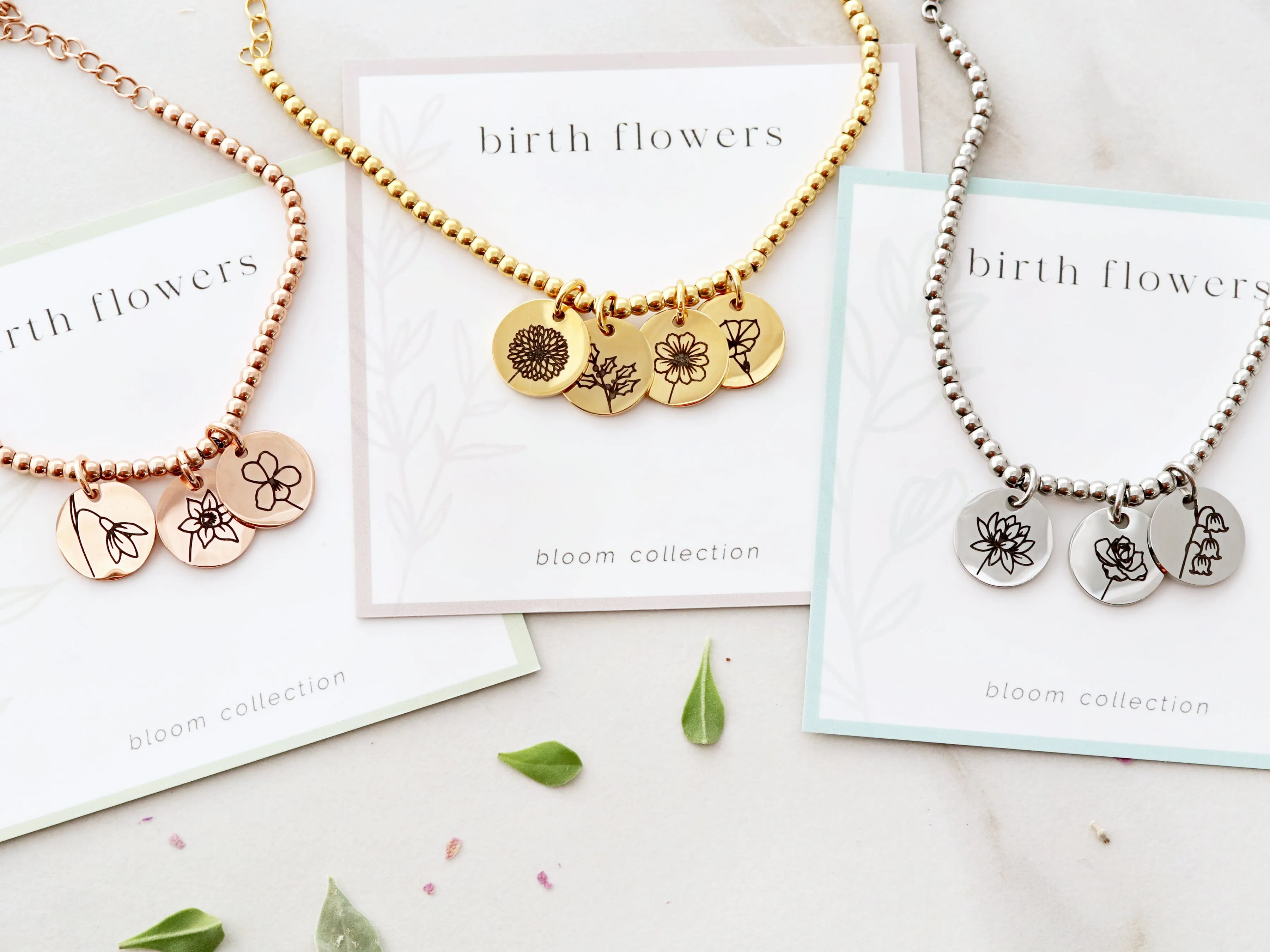 Birth Flower Beaded Bracelet | 13mm Discs