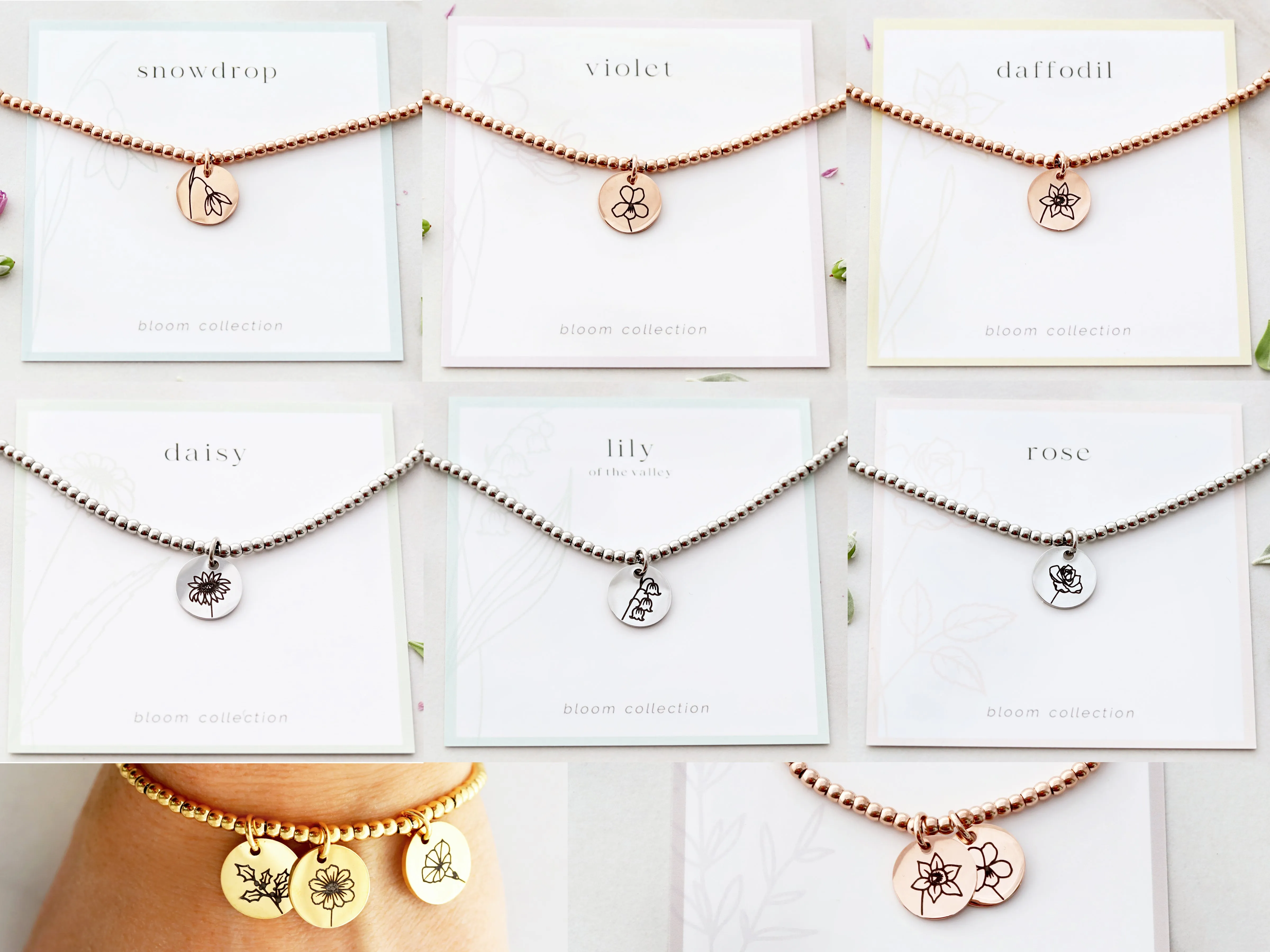 Birth Flower Beaded Bracelet | 13mm Discs