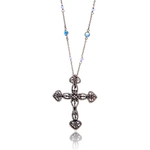 Black Blue Sapphire Diamond Cross Pendant
