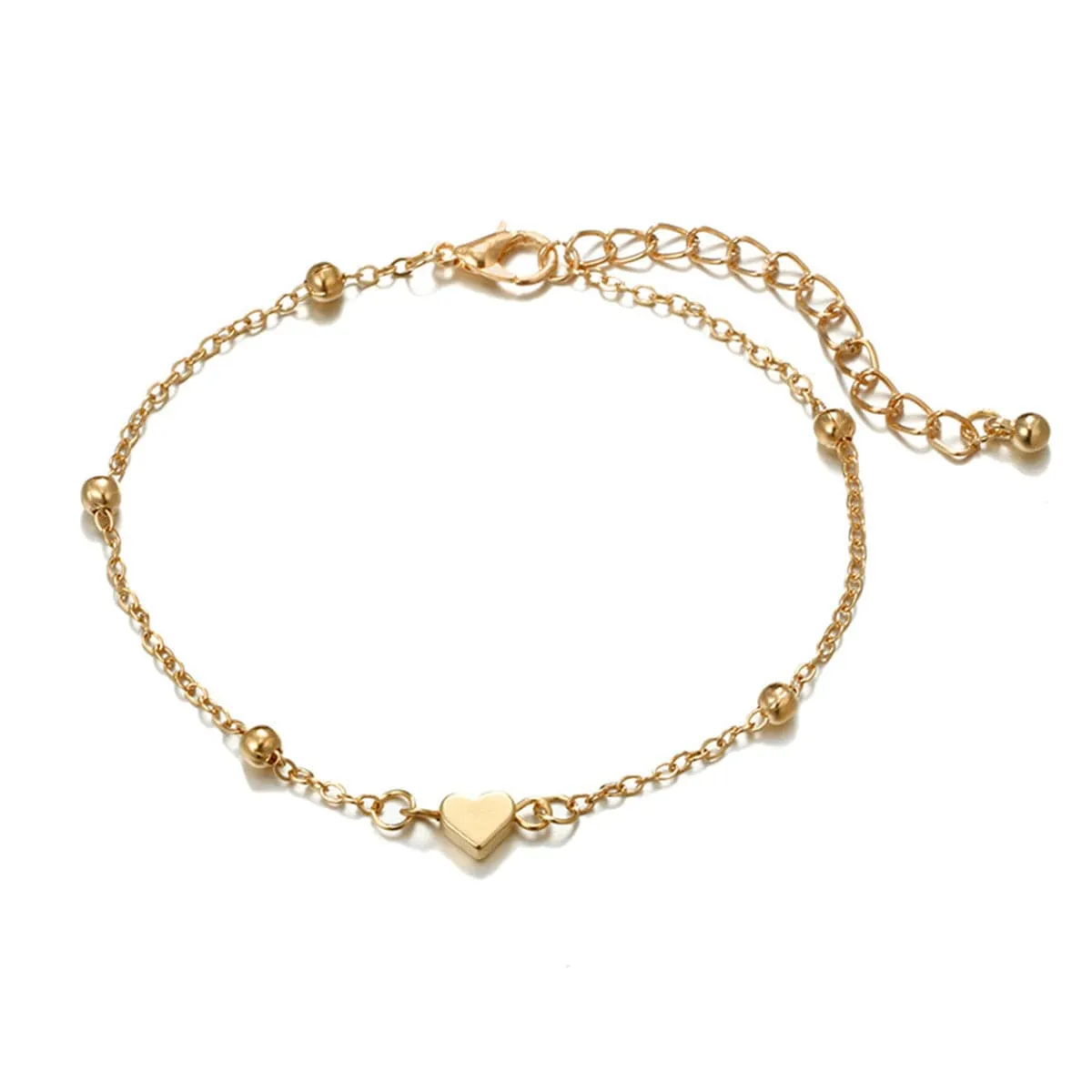 Black Cubic Zirconia & 18K Gold-Plated Bead Heart Bracelet Set
