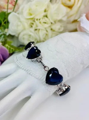 Blue Sapphire Bracelet, Heart Gems, Victorian Reproduction Jewelry #B38
