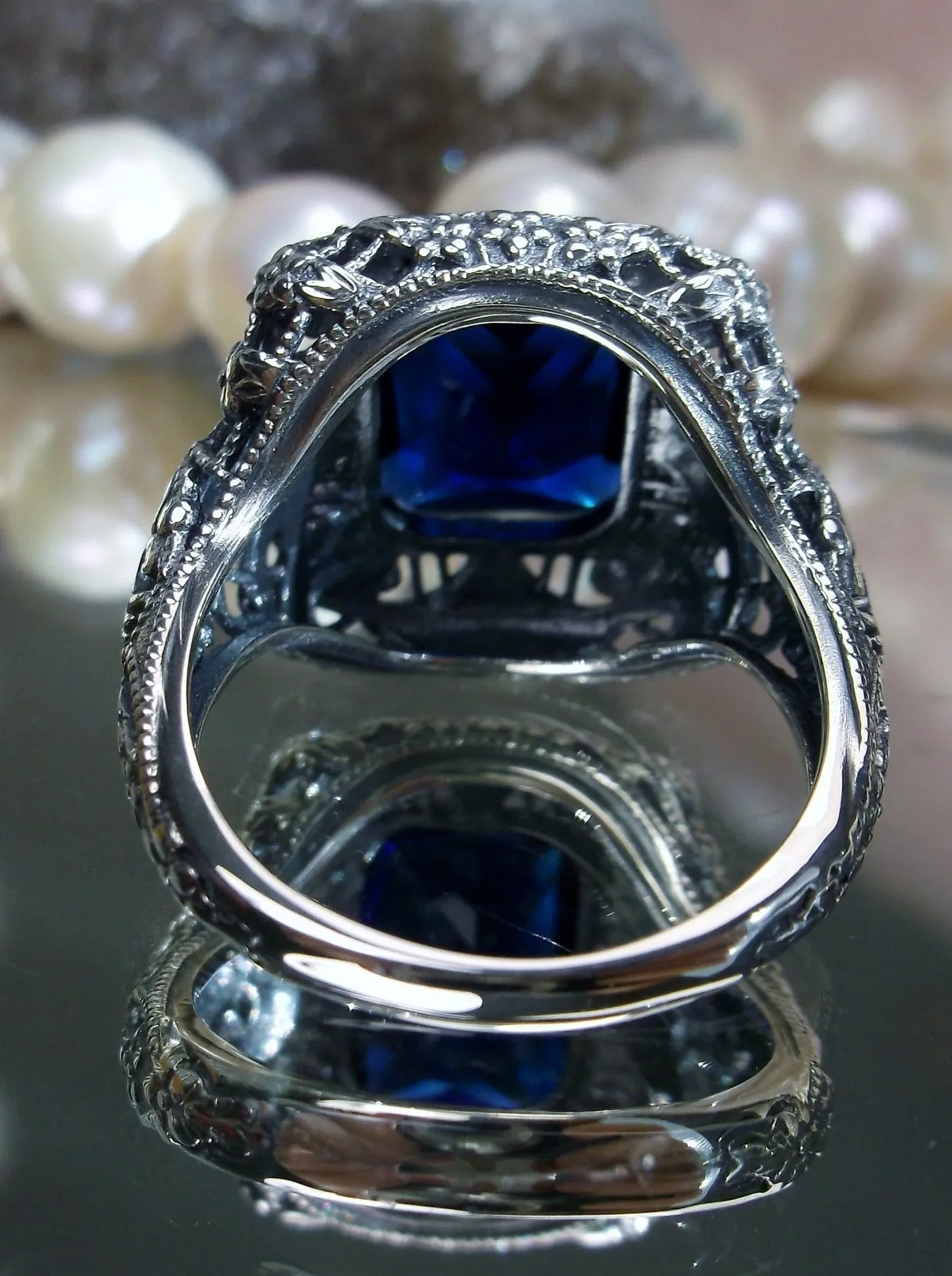 Blue Sapphire Ring, Intricate Victorian Jewelry #D149
