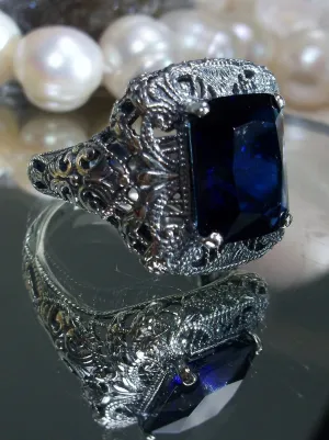 Blue Sapphire Ring, Intricate Victorian Jewelry #D149