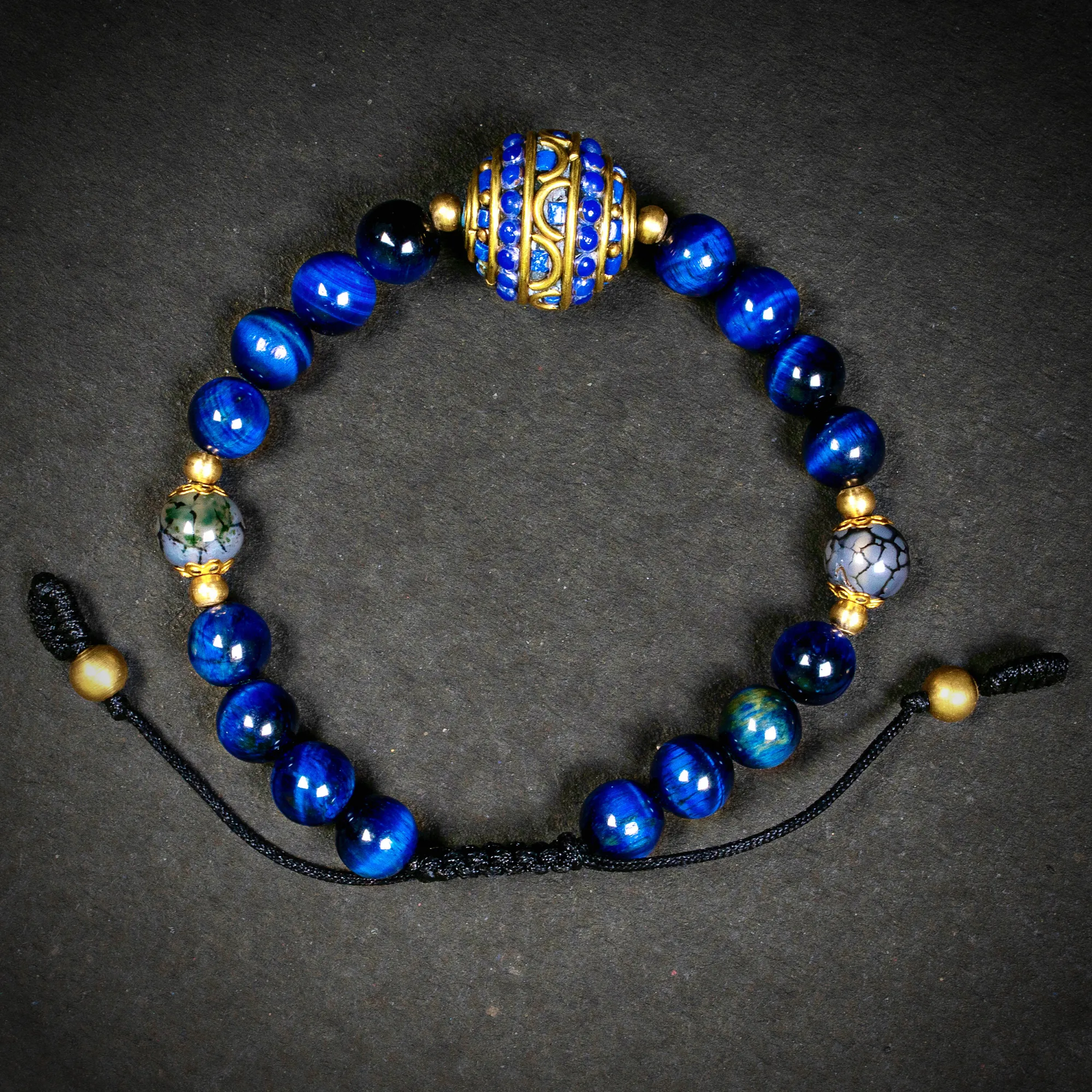 Blue Tiger Eye with Dragon Vein Stone Divider Radiance Bracelet