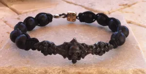 Bracelet - Bronze Skull Bar Onyx  Beads