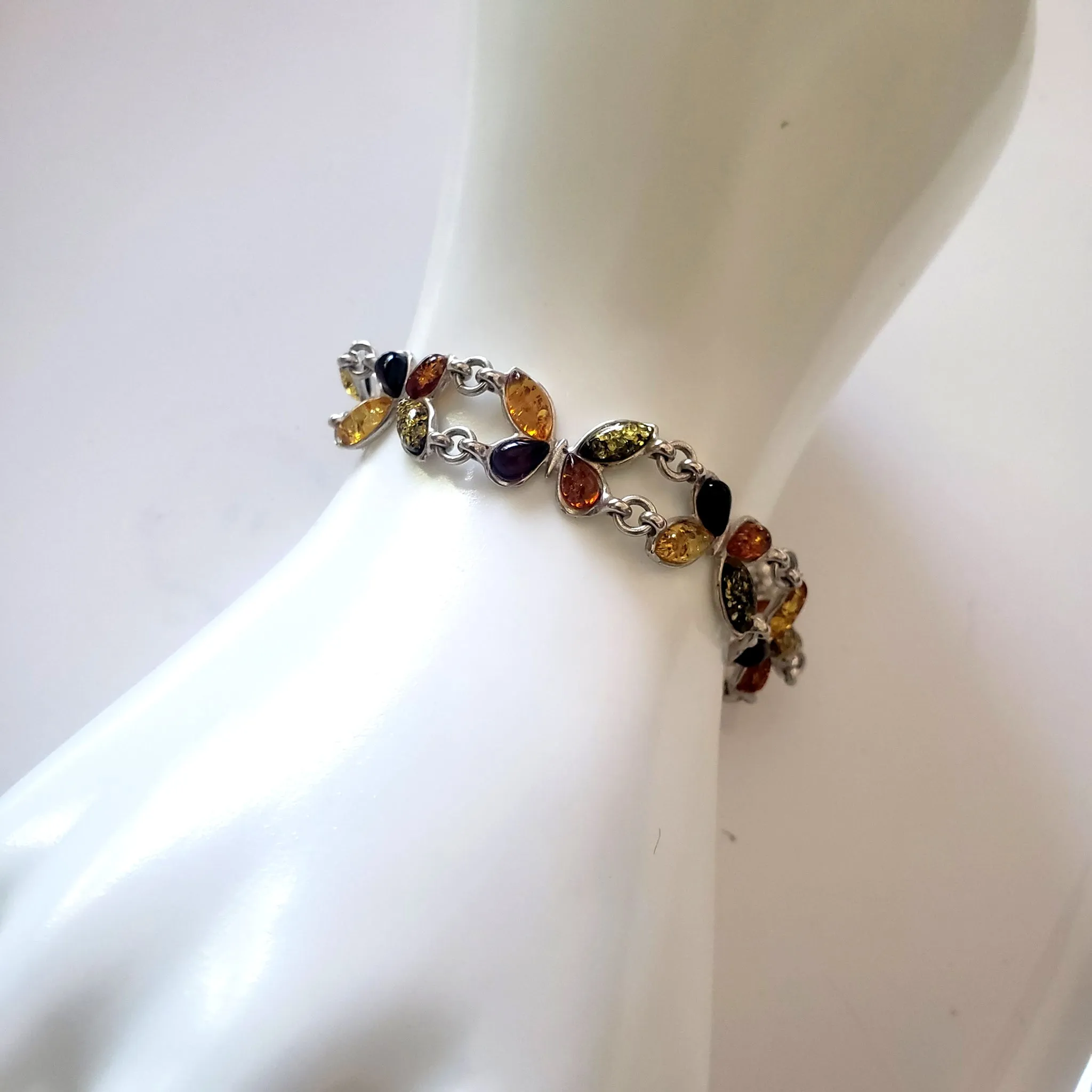 Butterfly Silver Bracelet with Amber Beads
