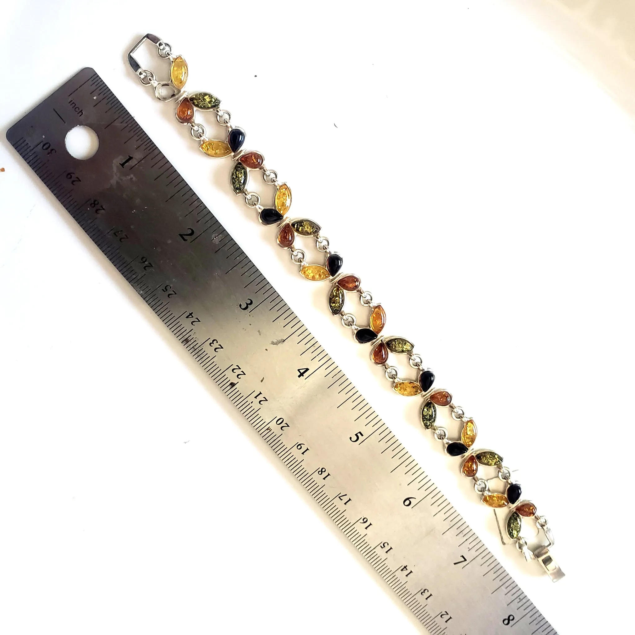 Butterfly Silver Bracelet with Amber Beads