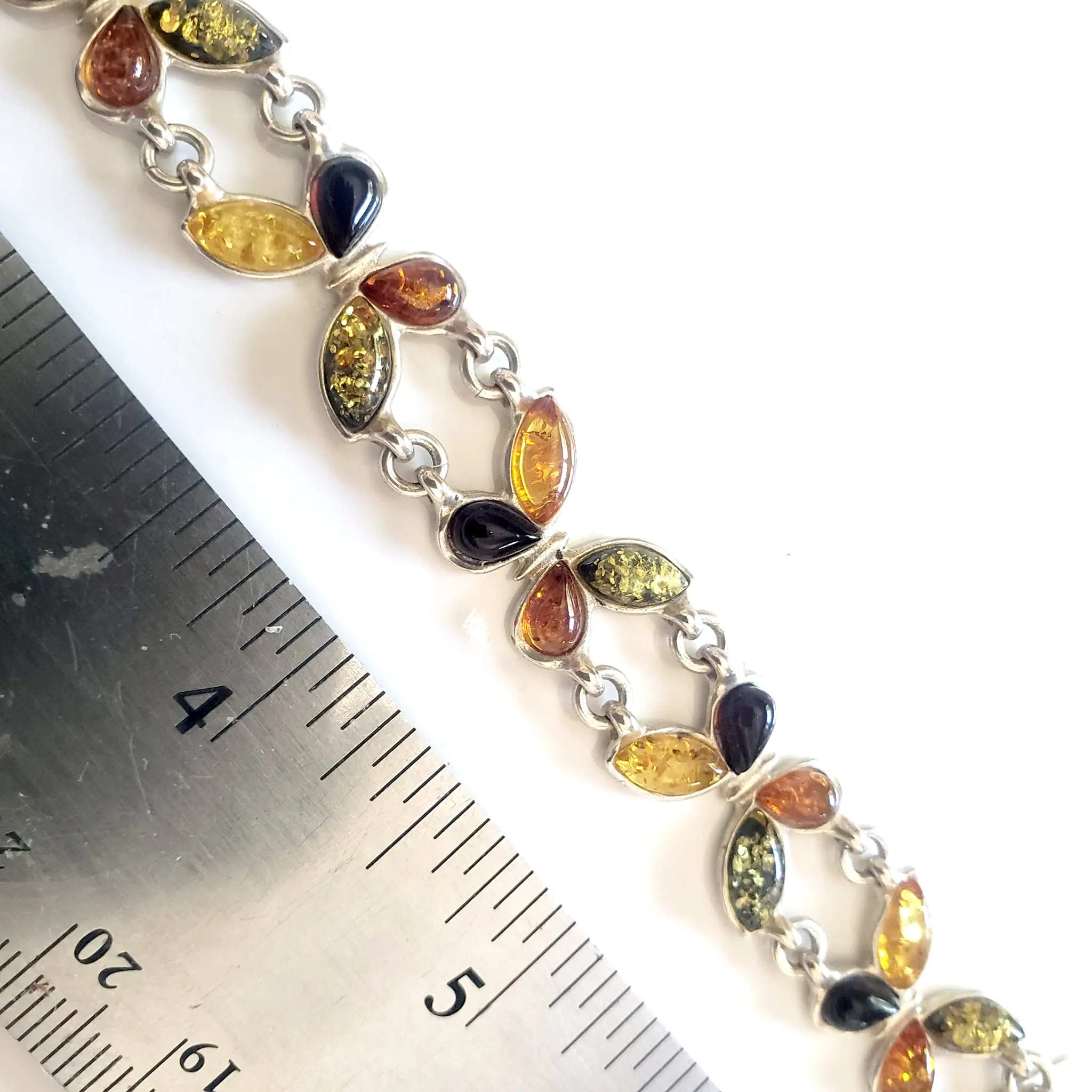 Butterfly Silver Bracelet with Amber Beads