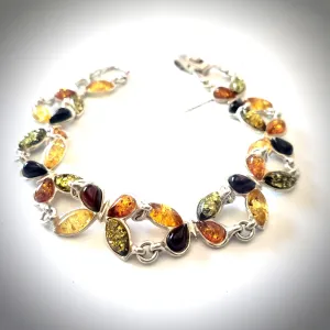 Butterfly Silver Bracelet with Amber Beads