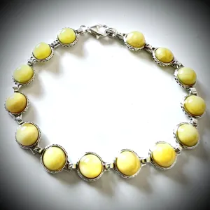 Butterscotch Round Amber Beads Silver Bracelet