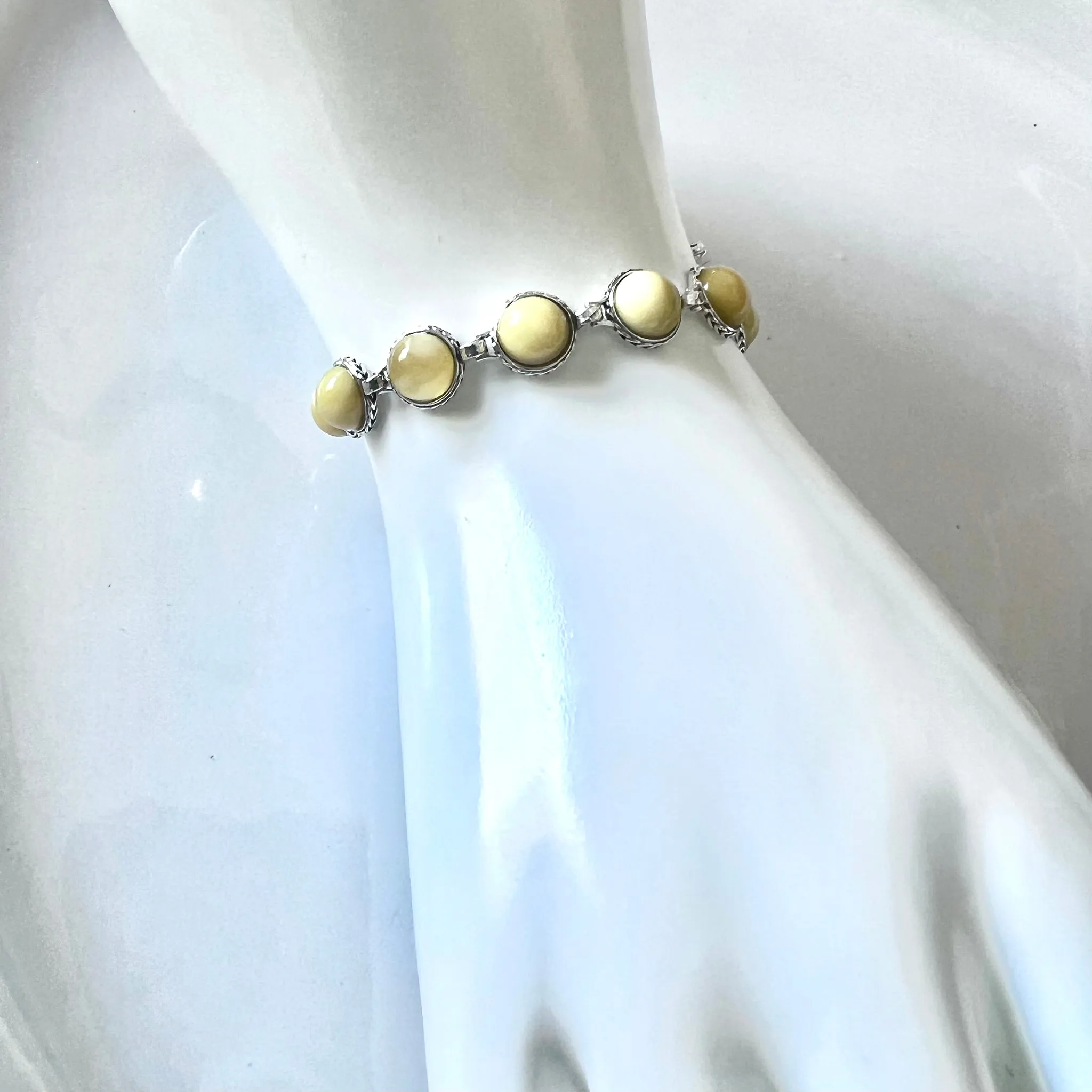 Butterscotch Round Amber Beads Silver Bracelet