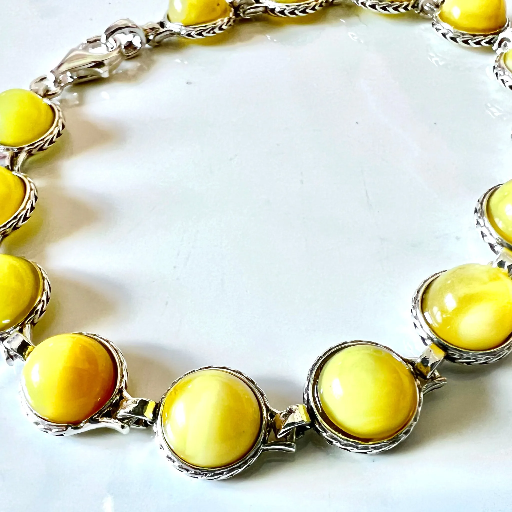 Butterscotch Round Amber Beads Silver Bracelet