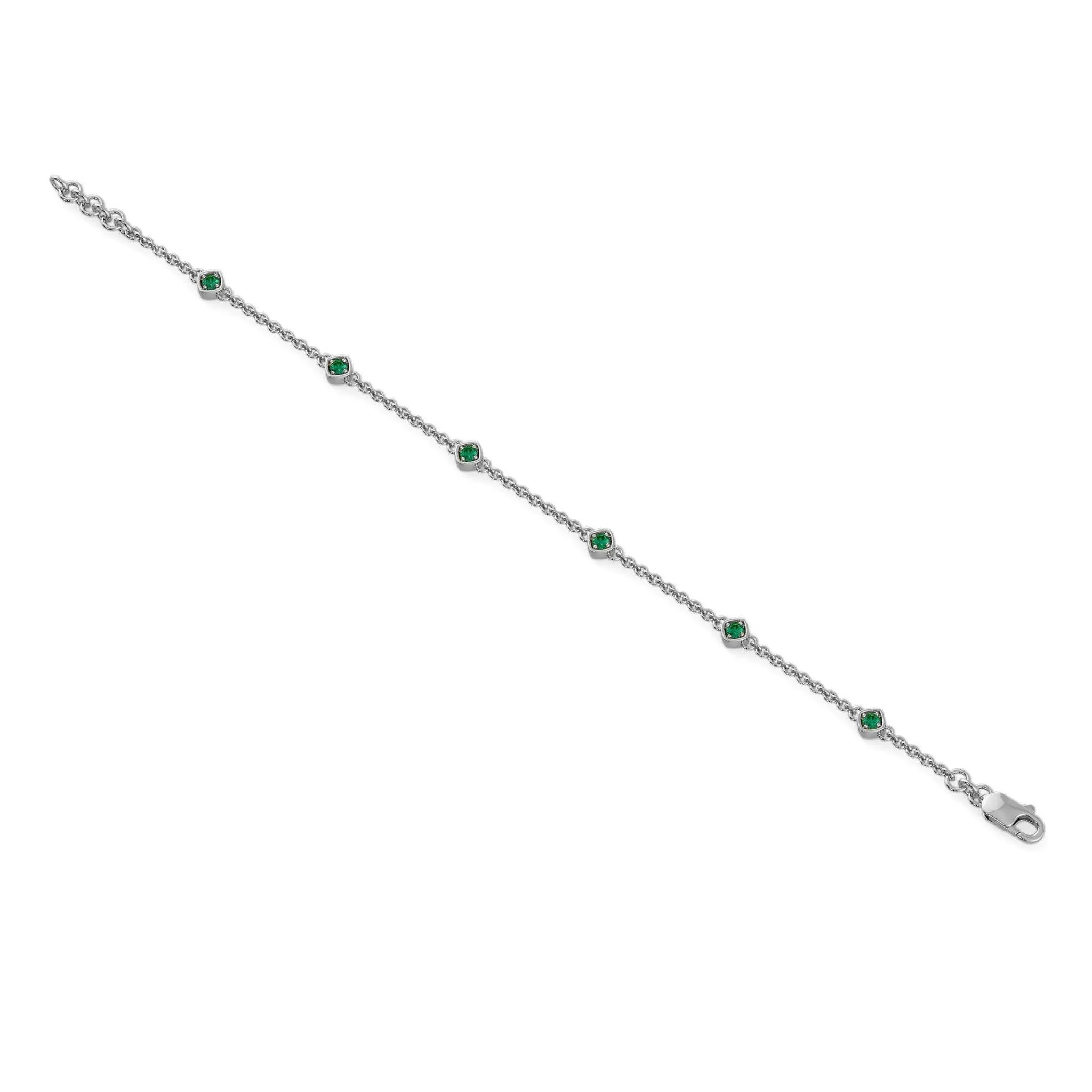 Chain Link Bracelet Emerald 14k Solid White Gold Handmade, Chain Bracelet, Link Bracelet, White Gold Bracelet, Emerald Bracelet