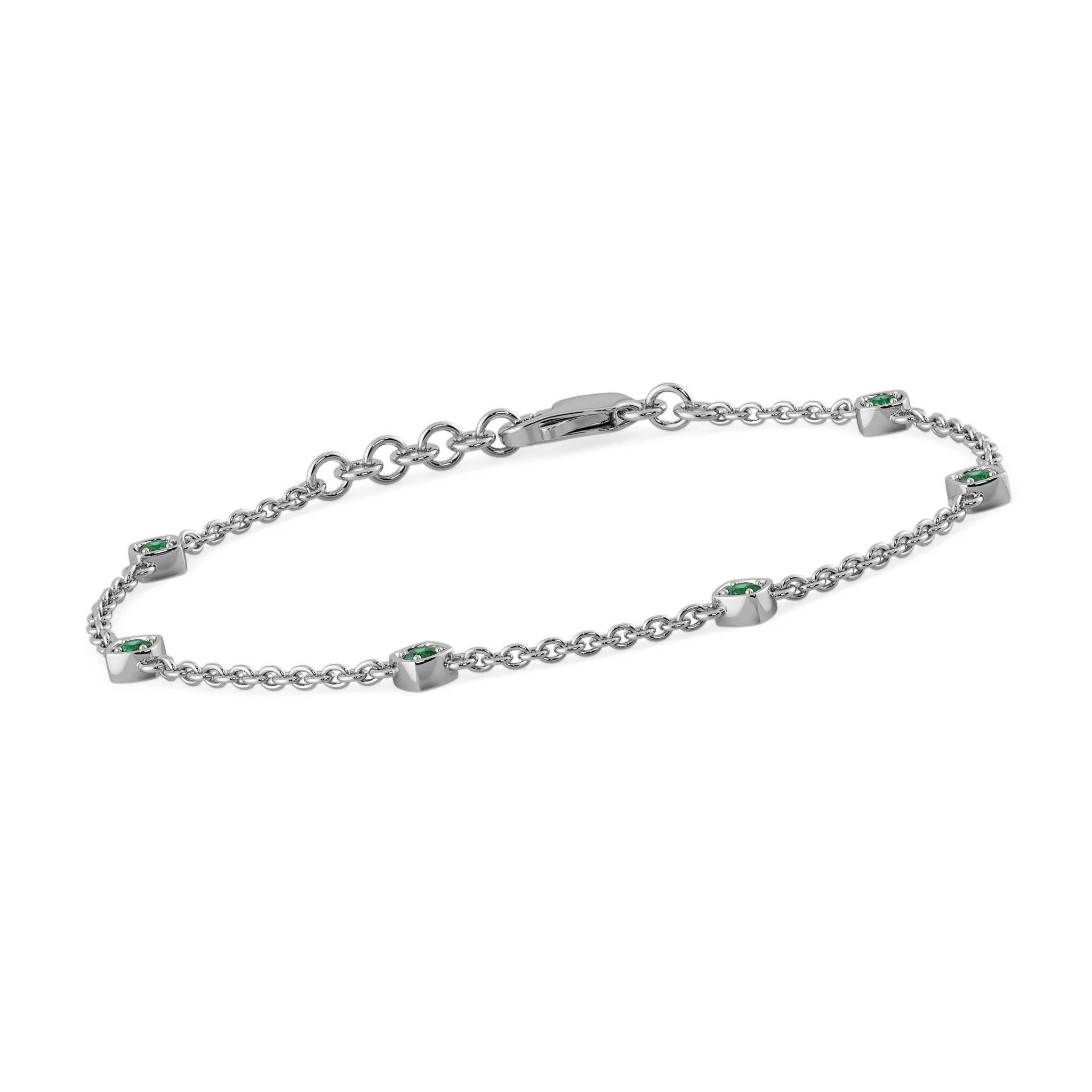 Chain Link Bracelet Emerald 14k Solid White Gold Handmade, Chain Bracelet, Link Bracelet, White Gold Bracelet, Emerald Bracelet