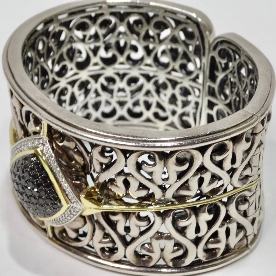 Charles Krypell Sterling Silver, Gold and Black and White Diamond Cuff Bracelet
